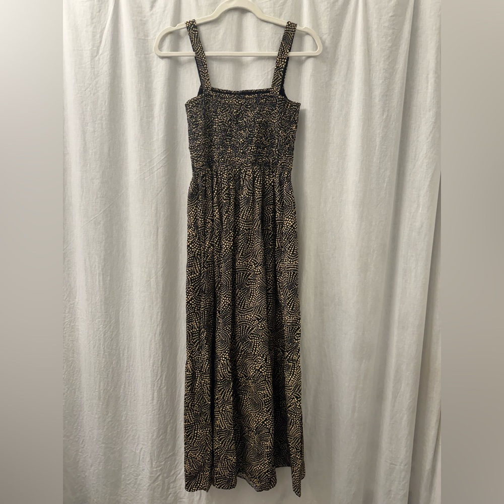 MADEWELL Smocked Drop-Waist Spiral Dot Black Cream Cotton Maxi Dress SUM 24 SM? - Picture 6 of 14